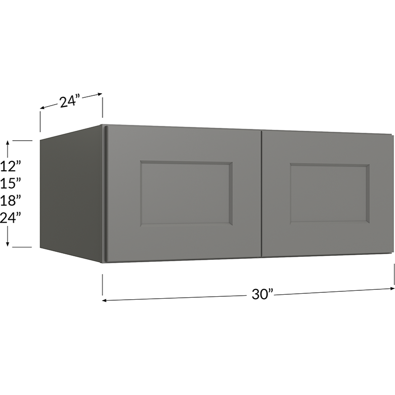 Blackwood Grey Shaker Wall Refrigerator Cabinet - 30W x 12H x 24D - 2 Doors