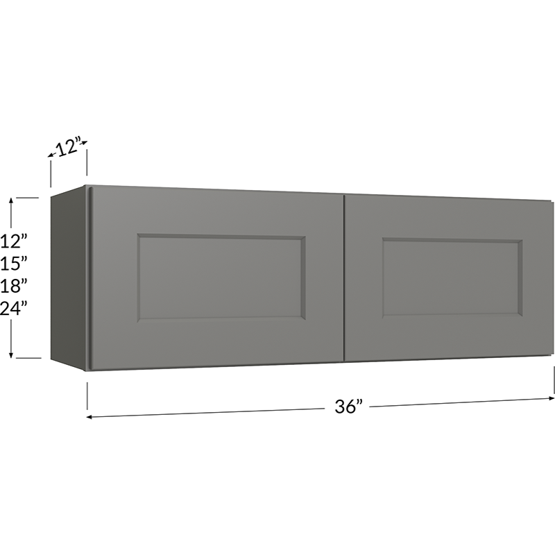 Blackwood Grey Shaker Bridge Cabinet - 36W x 12H x 12D - 2 Doors