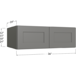 Blackwood Grey Shaker Wall Refrigerator Cabinet - 36W x 12H x 24D - 2 Doors