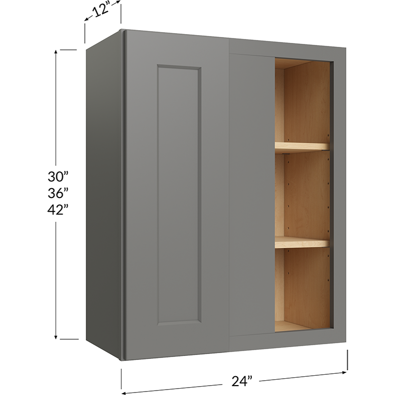 Blackwood Grey Shaker Wall Blind Corner Cabinet - 24W x 36H x 12D - 1 Door, 2 Shelves