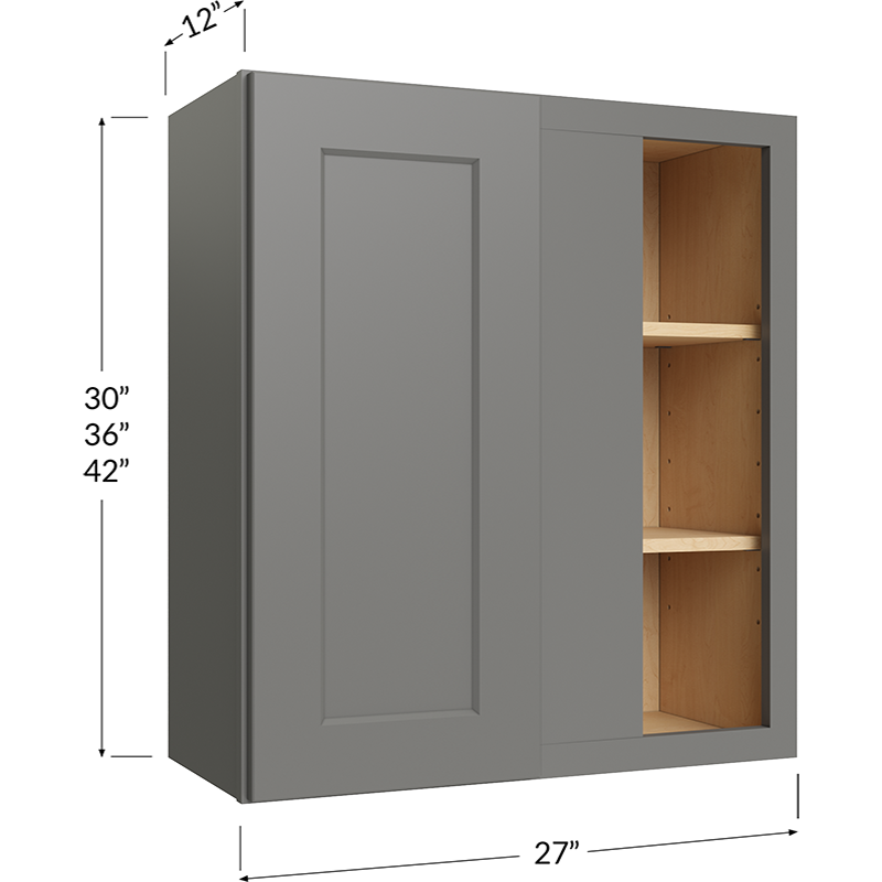 Blackwood Grey Shaker Wall Blind Corner Cabinet - 27W x 36H x 12D - 1 Door, 2 Shelves
