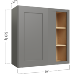 Blackwood Grey Shaker Wall Blind Corner Cabinet - 30W x 30H x 12D - 1 Door, 2 Shelves