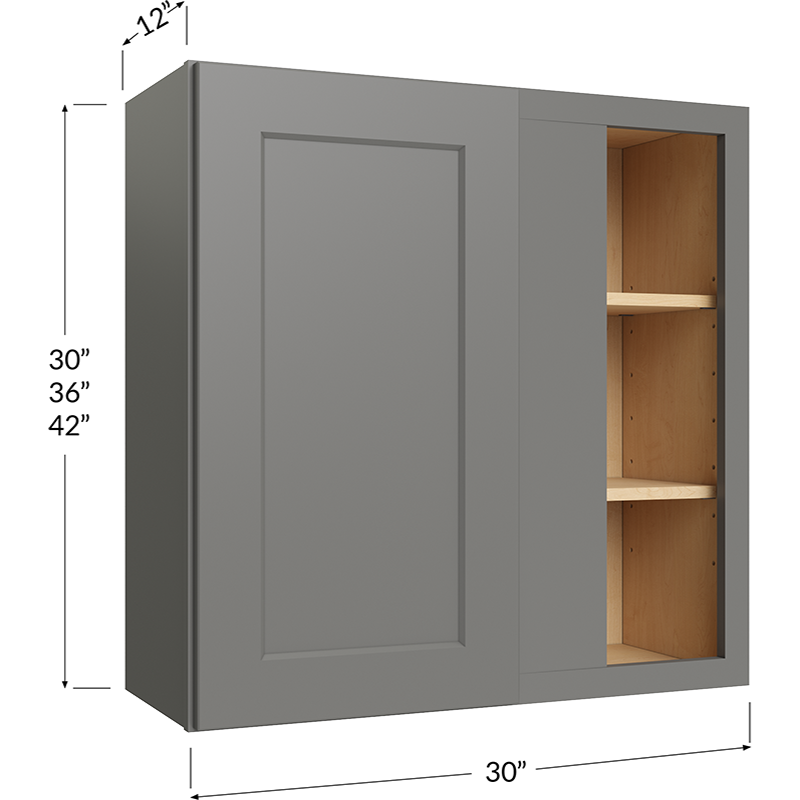 Blackwood Grey Shaker Wall Blind Corner Cabinet - 30W x 36H x 12D - 1 Door, 2 Shelves