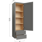 Blackwood Grey Shaker Wall Drawer Cabinet - 18W x 48H x 15D - 1 Door, 2 Drawers, 2 Shelves