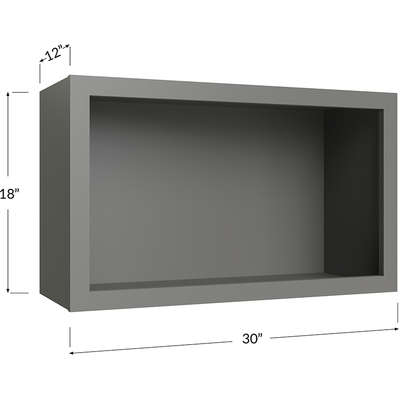Blackwood Grey Shaker Wall Open Cabinet - 30W x 18H x 12D