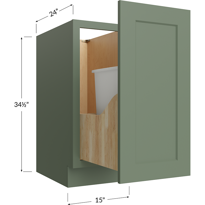 Full Height Door Base with Single Trashcan Pullout - 15W x 34-1/2H x 24D - 1 Door, 1 Trashcan Pullout