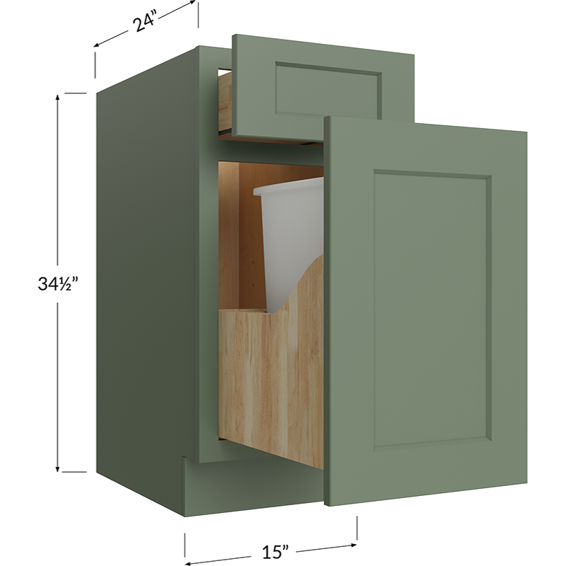Base with Single Trashcan Pullout - 15W x 34-1/2H x 24D - 1 Door, 1 Trashcan Pullout