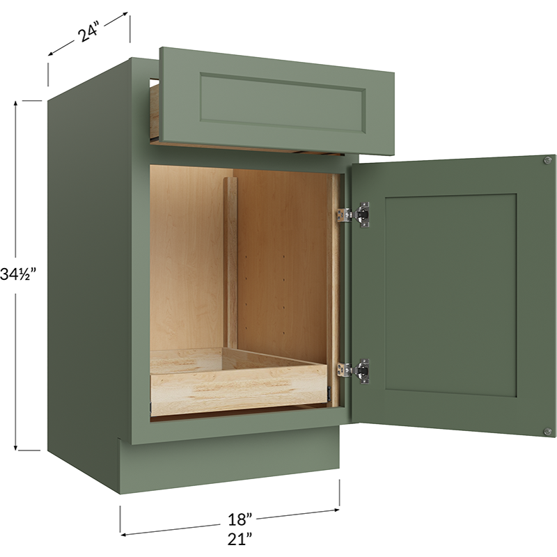 One Rollout Shelf Base Cabinet - 21W x 34-1/2H x 24D - 1 Door, 1 Drawer, 1 Roll Out Shelf