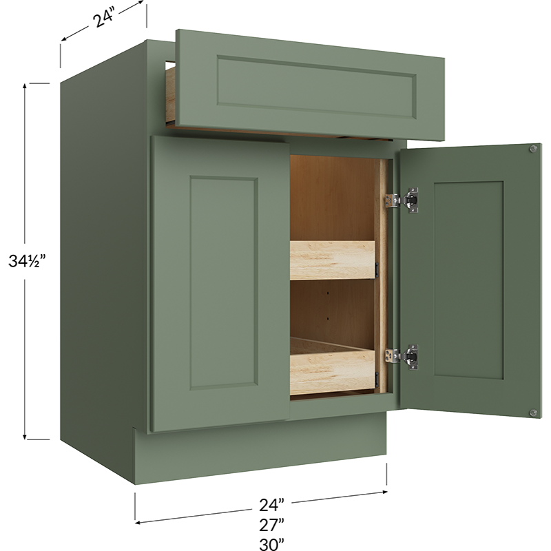 Two Rollout Shelf Base Cabinet - 30W x 34-1/2H x 24D - 2 Doors, 1 Drawer, 2 Roll Out Shelf