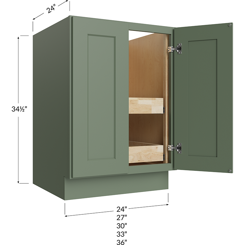 Full Height Door Two Rollout Shelf Base Cabinet - 30W x 34-1/2H x 24D - 2 Doors, 2 Roll Out Shelf