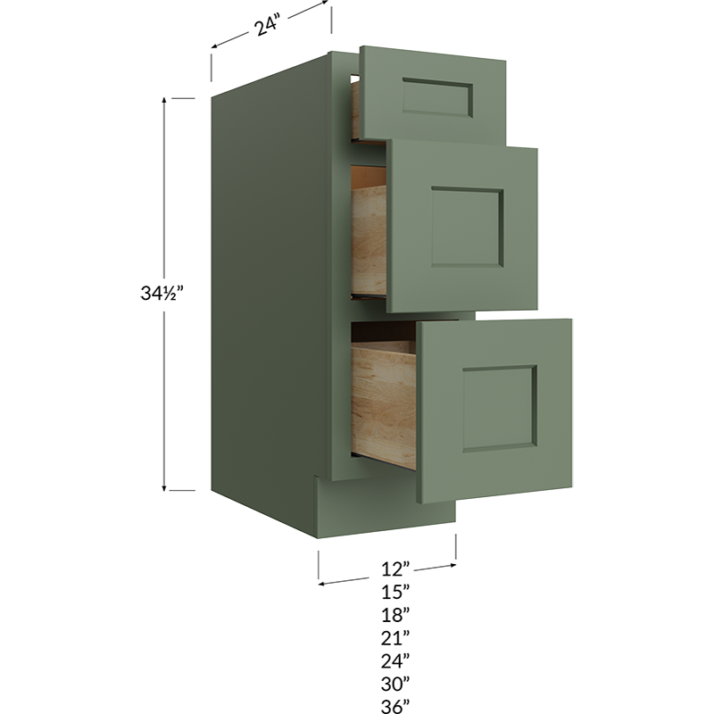 Three Drawer Base Cabinet - 18W x 34-1/2H x 24D - 3 Drawers