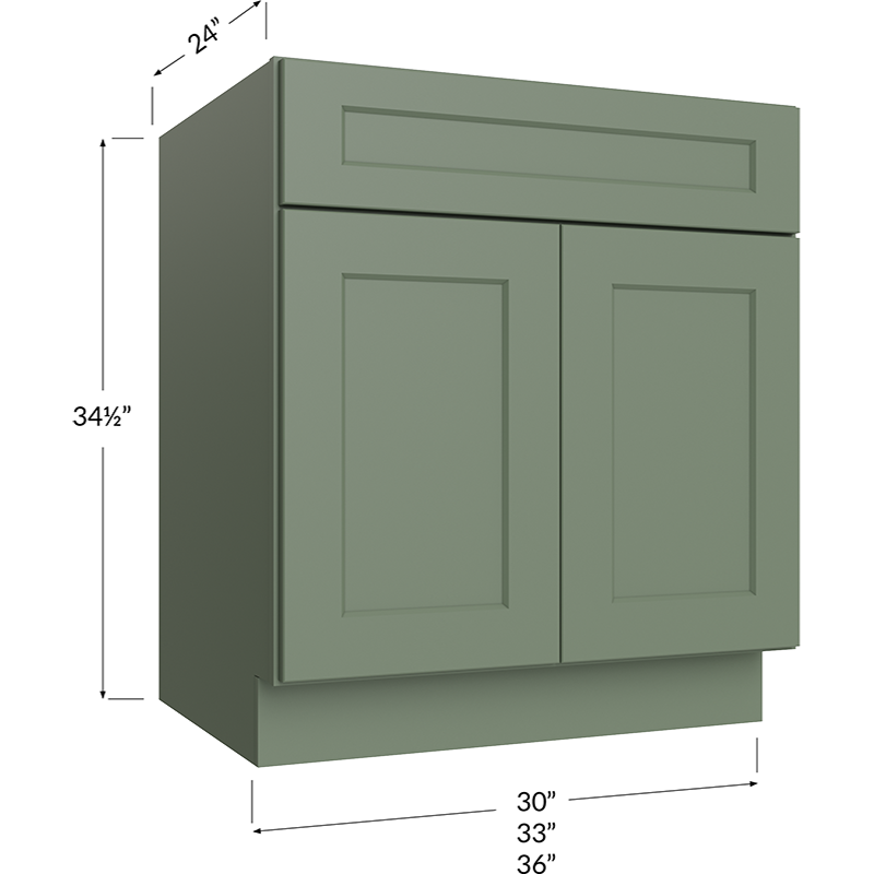 Sink Base Cabinet - 33W x 34-1/2H x 24D - 2 Doors, 2 FALSE Drawer Front
