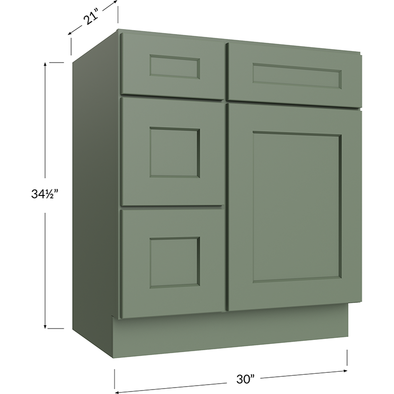Vanity Combo Base Cabinet with Drawers Left - 30W x 34-1/2H x 21D - 1 Door, 3 Drawers, 1 False Drawer