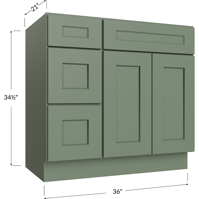 Vanity Combo Base Cabinet with Drawers Right - 36W x 34-1/2H x 21D - 2 Doors, 3 Drawers, 1 False Drawer