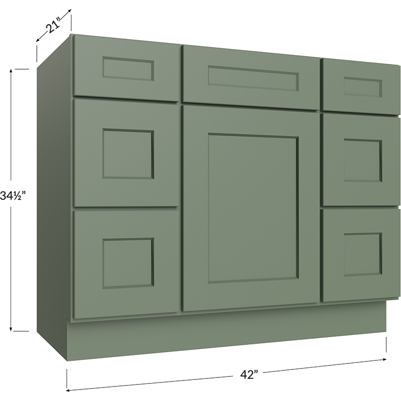 Vanity Double Drawer Combo Base Cabinet - 42W x 34-1/2H x 21D - 1 Door, 6 Drawers, 1 False Drawers