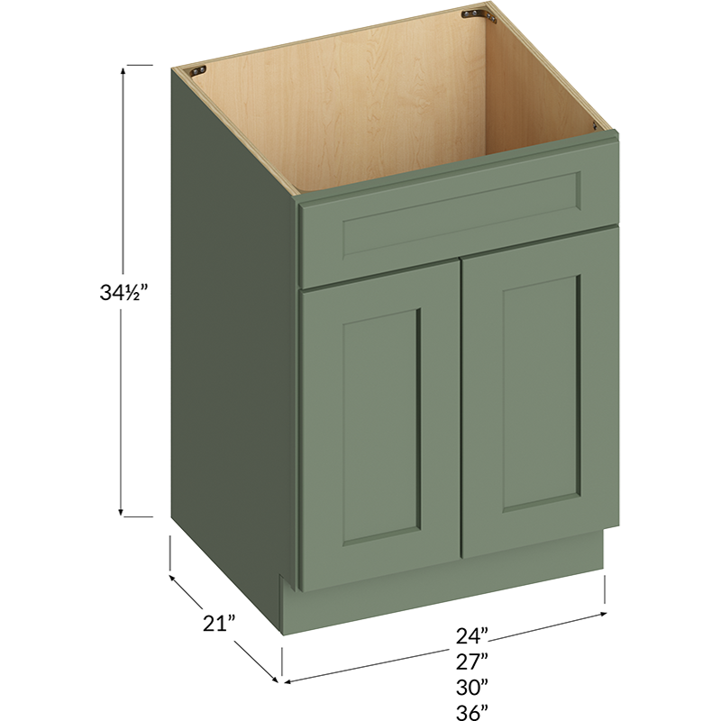 Vanity Sink Base Cabinet - 30W x 34-1/2H x 21D - 2 Doors, 1 False Drawer