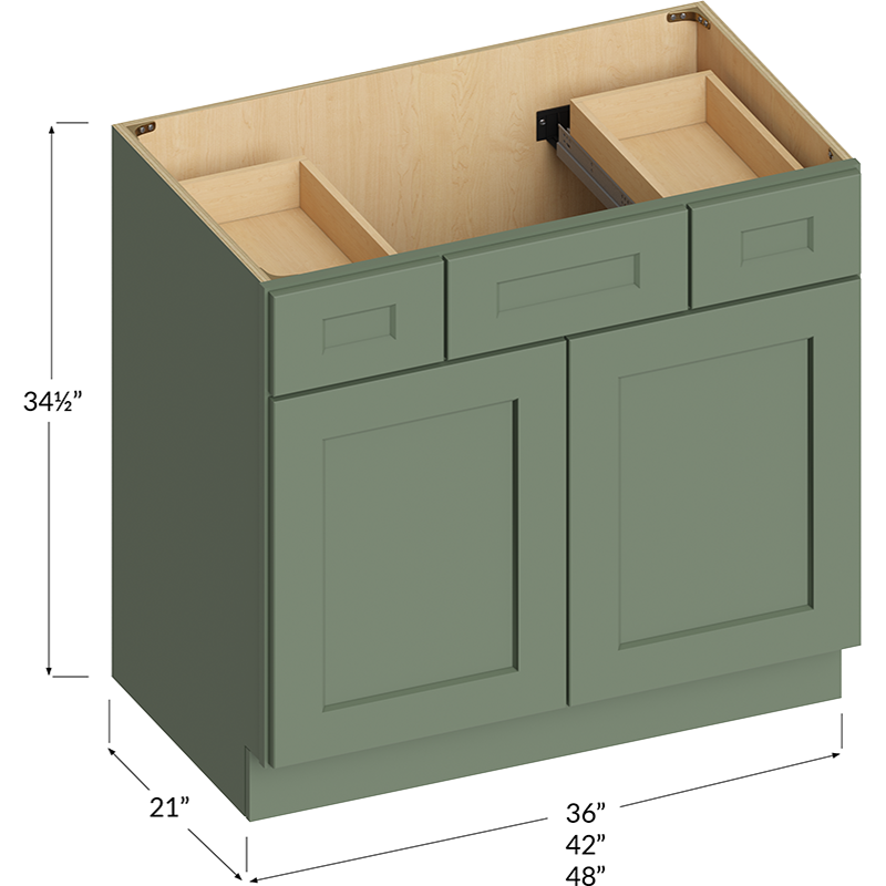 Vanity Combo Base Cabinet - 36W x 34-1/2H x 21D - 2 Doors, 2 Drawers, 1 False Drawer