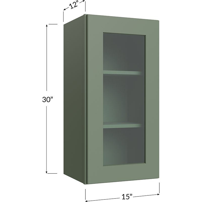 Wall Glass Door Cabinet with Finished Interior - 15W x 30H x 12D - 1 Door, 2 Shelves - NO Glass