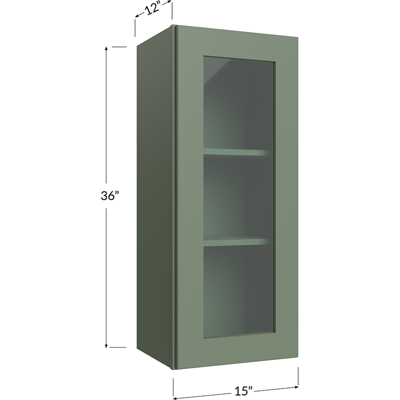 Wall Glass Door Cabinet with Finished Interior - 15W x 36H x 12D - 1 Door, 2 Shelves - NO Glass