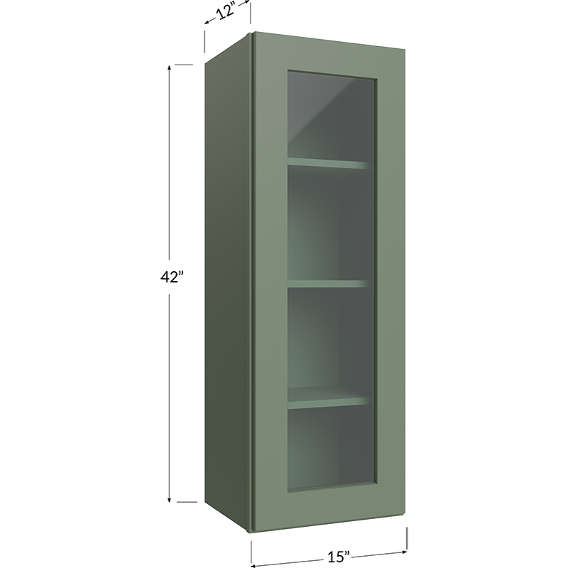 Wall Glass Door Cabinet with Finished Interior - 15W x 42H x 12D - 1 Door, 3 Shelves - NO Glass