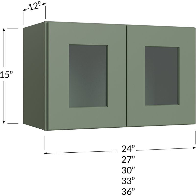 Stacker Wall Glass Door Cabinet with Finished Interior - 24W x 15H x 12D - 2 Doors