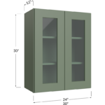 Wall Glass Door Cabinet with Finished Interior - 24W x 30H x 12D - 2 Doors, 2 Shelves - NO Glass