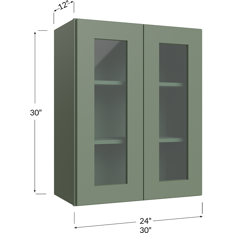 Wall Glass Door Cabinet with Finished Interior - 30W x 30H x 12D - 2 Doors, 2 Shelves - NO Glass