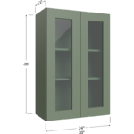 Wall Glass Door Cabinet with Finished Interior - 24W x 36H x 12D - 2 Doors, 2 Shelves - NO Glass