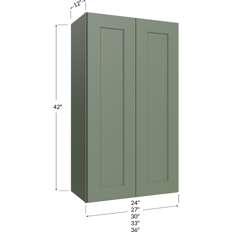 Wall Cabinet - 27W x 42H x 12D - 2 Doors, 3 Shelves