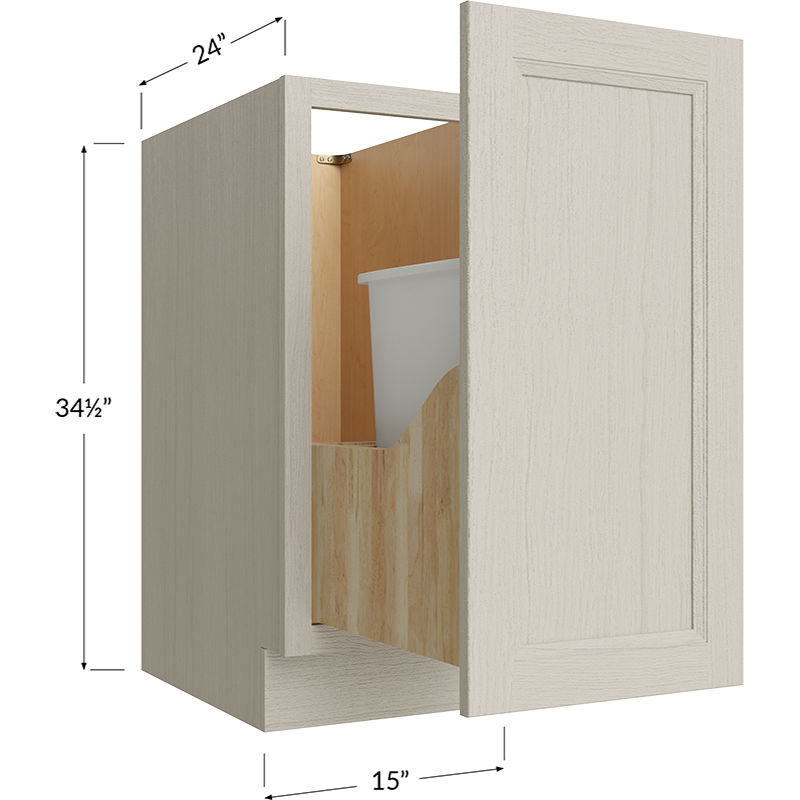 Full Height Door Base with Single Trashcan Pullout - 15W x 34-1/2H x 24D - 1 Door, 1 Trashcan Pullout