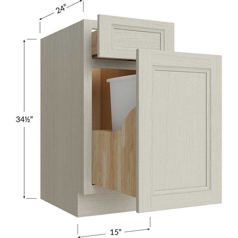 Base with Single Trashcan Pullout - 15W x 34-1/2H x 24D - 1 Door, 1 Trashcan Pullout