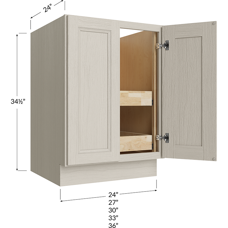 Full Height Door Two Rollout Shelf Base Cabinet - 33W x 34-1/2H x 24D - 2 Doors, 2 Rollout Shelves