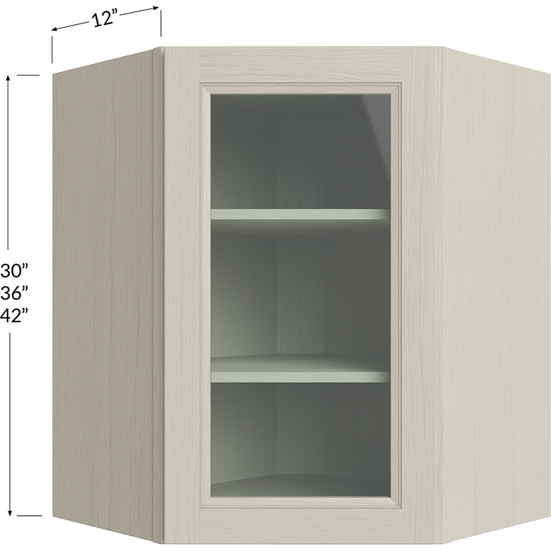 Wall Diagonal Glass Door Corner Cabinet with Finished Interior - 24W x 30H x 12D - 1 Door, 2 Shelves - Does not include Glass