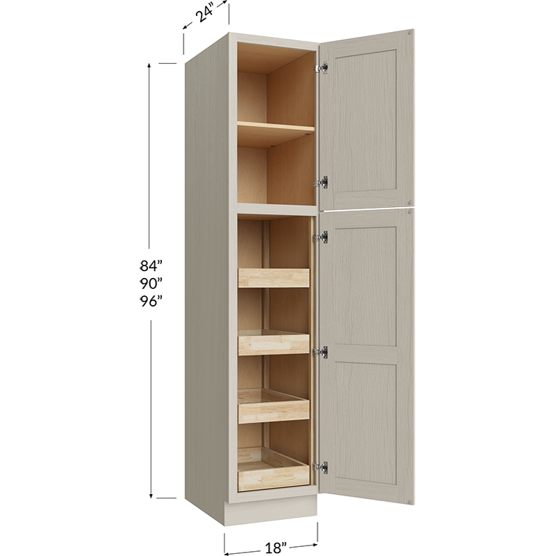Four Rollout Shelf Utility Cabinet - 18W x 84H x 24D - 2 Doors, 1 Shelf, 4 Rollout Shelves