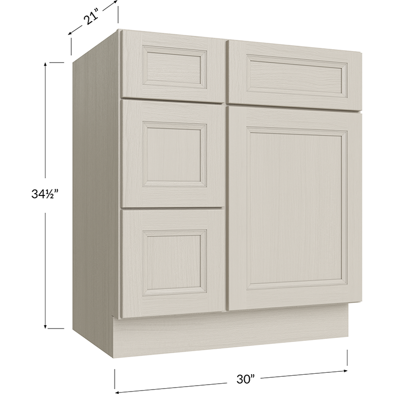 Vanity Combo Base Cabinet with Drawers Left - 30W x 34-1/2H x 21D - 1 Door, 3 Drawers, 1 False Drawer
