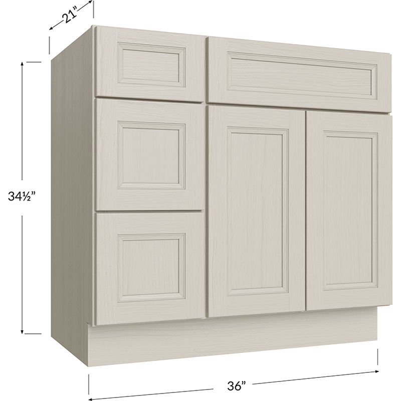 Vanity Combo Base Cabinet with Drawers Left - 36W x 34-1/2H x 21D - 2 Doors, 3 Drawers, 1 False Drawer