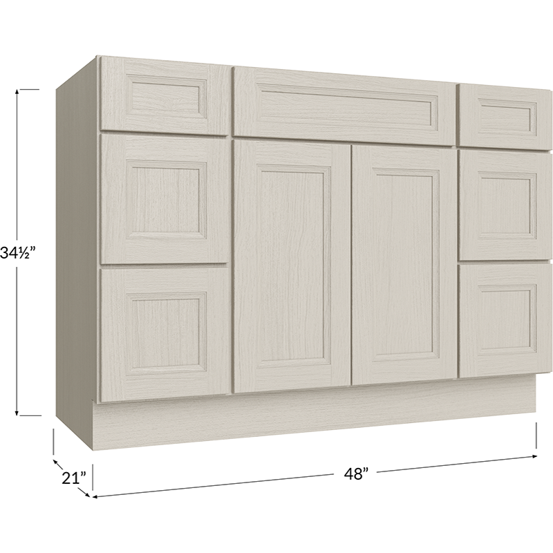 Vanity Double Drawer Combo Base Cabinet - 48W x 34-1/2H x 21D - 2 Doors, 6 Drawers, 1 False Drawer