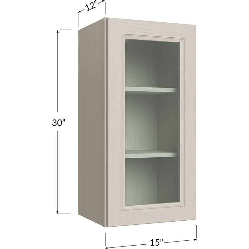 Wall Glass Door Cabinet with Finished Interior - 15W x 30H x 12D - 1 Door, 2 Shelves - Does not include Glass