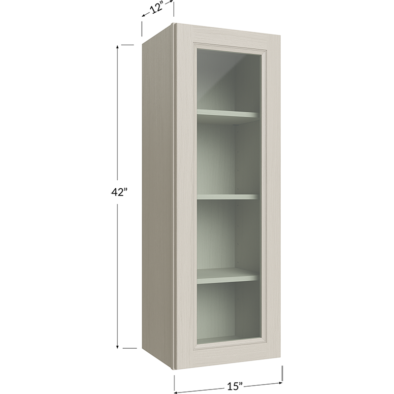 Wall Glass Door Cabinet with Finished Interior - 15W x 42H x 12D - 1 Door, 3 Shelves - Does not include Glass