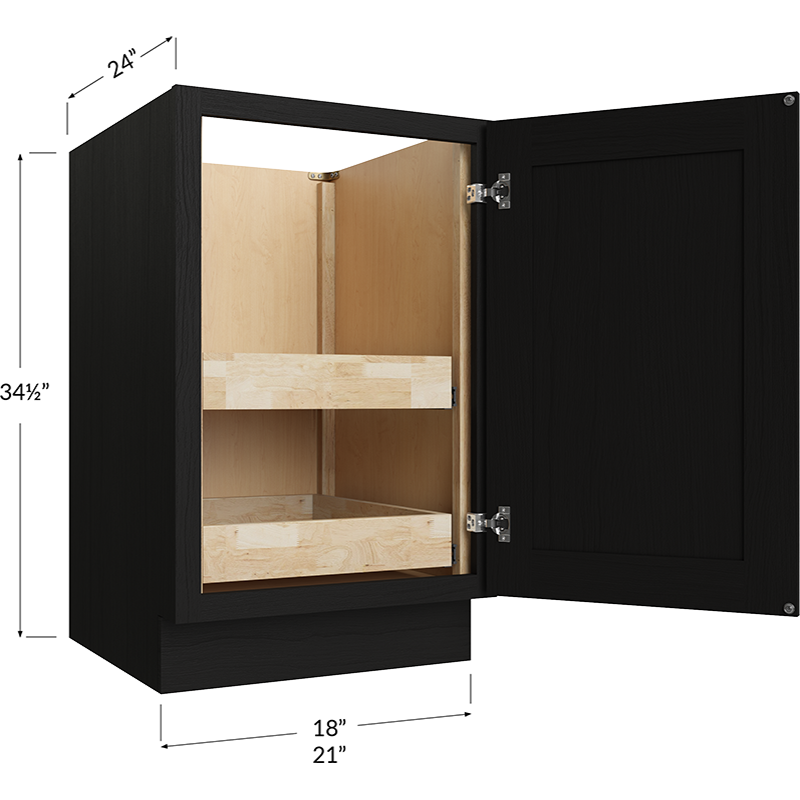 Full Height Door Two Rollout Shelf Base Cabinet - 21W x 34-1/2H x 24D - 1 Door, 2 Rollout Shelves