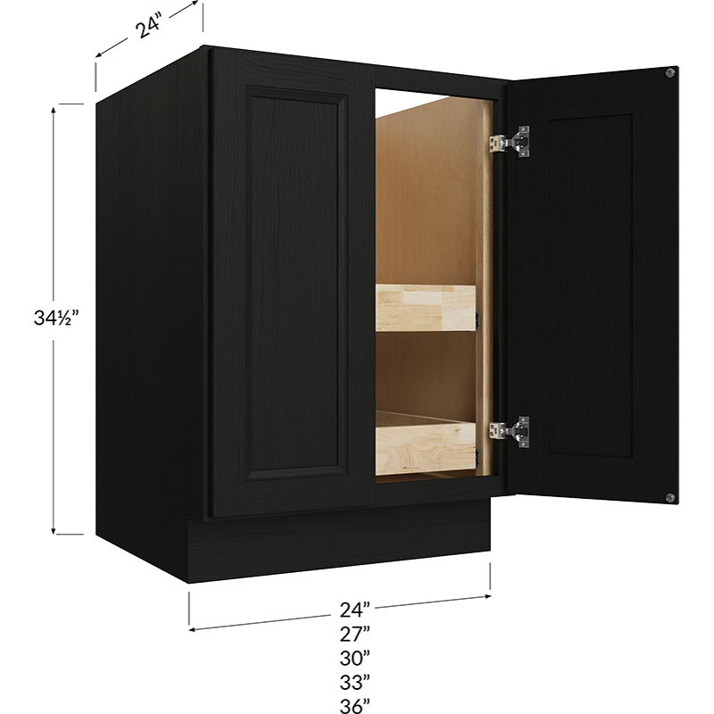 Full Height Door Two Rollout Shelf Base Cabinet - 27W x 34-1/2H x 24D - 2 Doors, 2 Rollout Shelves