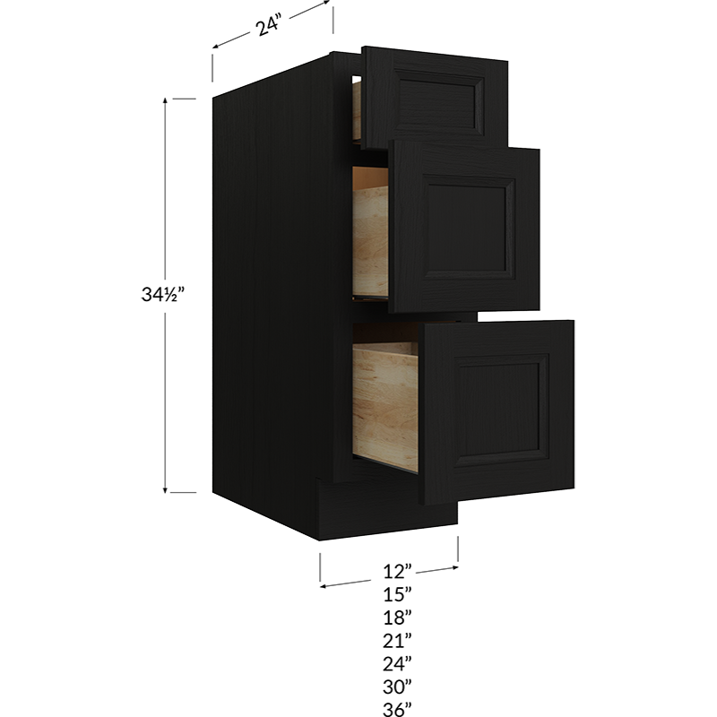 Three Drawer Base Cabinet - 18W x 34-1/2H x 24D - 3 drawers