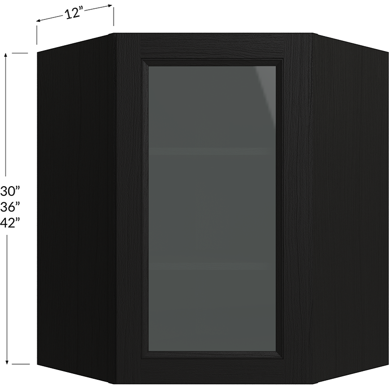 Wall Diagonal Glass Door Corner Cabinet with Finished Interior - 24W x 30H x 12D - 1 Door, 2 Shelves - Does not include Glass