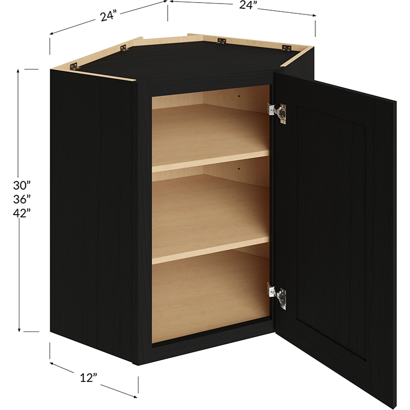 Wall Diagonal Corner Cabinet - 24W x 30H x 12D - 1 Door, 2 Shelves