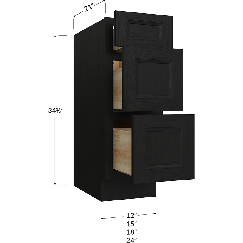 Three Drawer Vanity Base Cabinet - 24W x 34-1/2H x 21D - 3 drawers