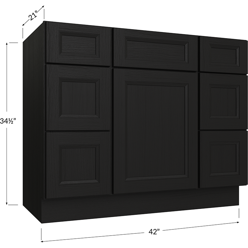 Vanity Double Drawer Combo Base Cabinet - 42W x 34-1/2H x 21D - 1 Door, 6 Drawers, 1 False Drawer