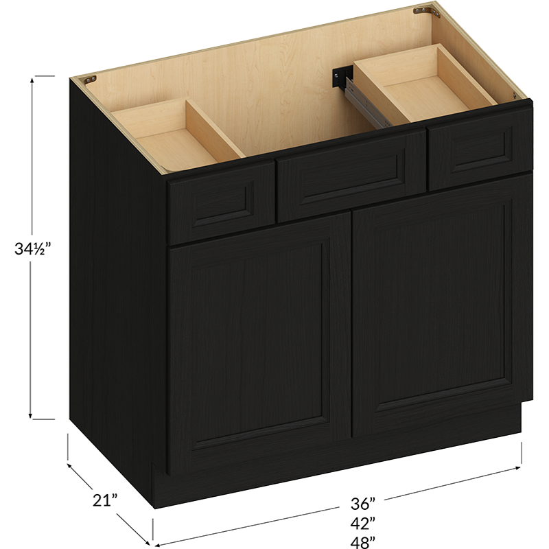 Vanity Combo Base Cabinet - 42W x 34-1/2H x 21D - 2 Doors, 2 Drawers, 1 False Drawer