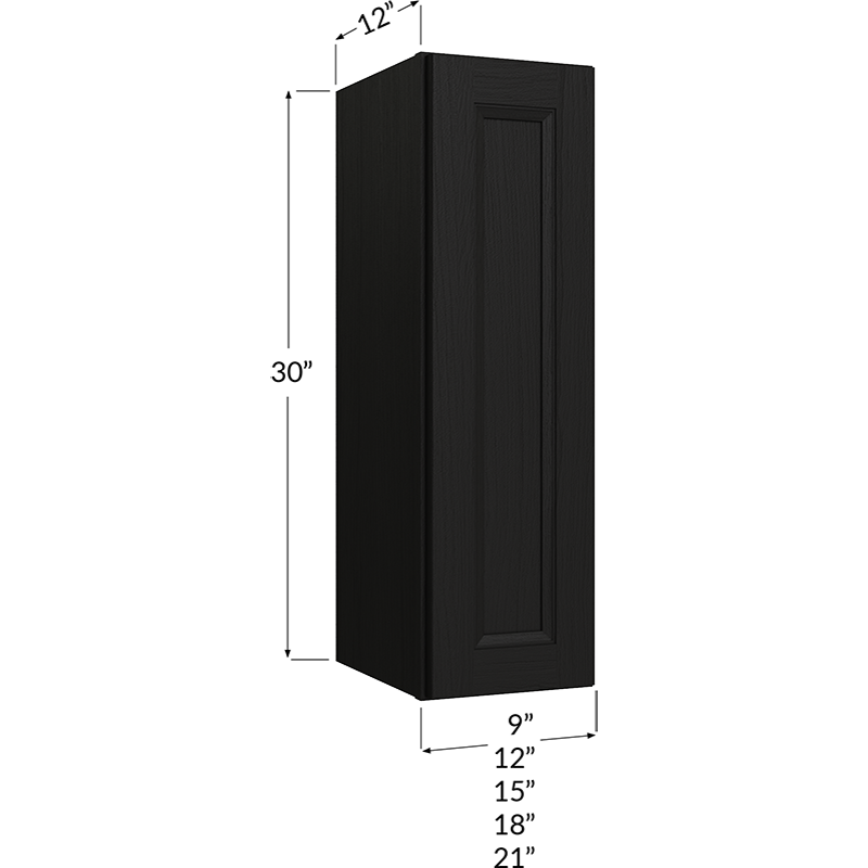 Wall Cabinet - 9W x 30H x 12D - 1 Door, 2 Shelves