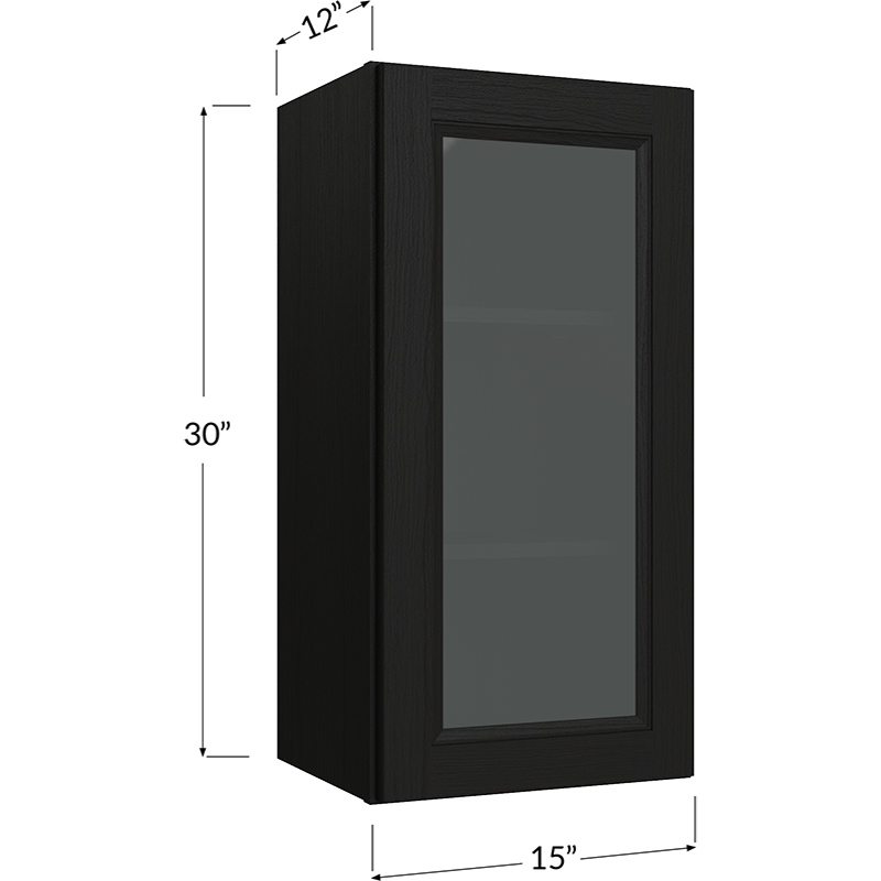 Wall Glass Door Cabinet with Finished Interior - 15W x 30H x 12D - 1 Door, 2 Shelves - Does not include Glass