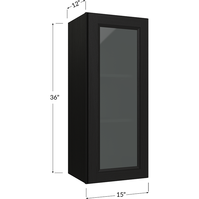 Wall Glass Door Cabinet with Finished Interior - 15W x 36H x 12D - 1 Door, 2 Shelves - Does not include Glass